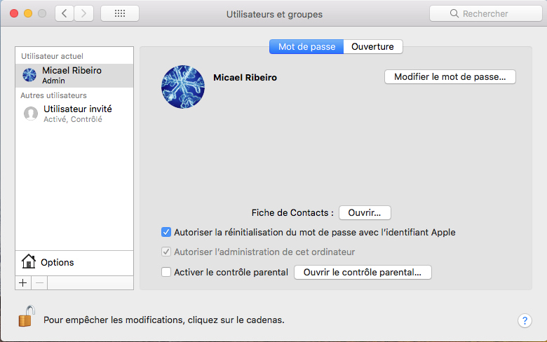 Compte utilisateur Mac